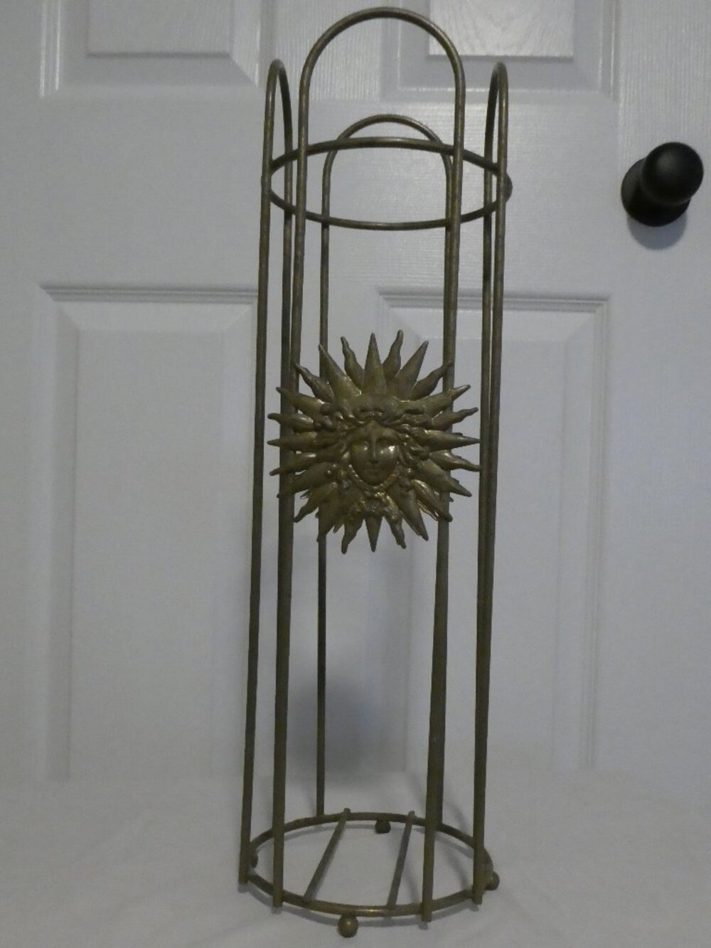 Vintage 90s Celestial Sun Face Toilet Paper Holder Stand Gold Metal